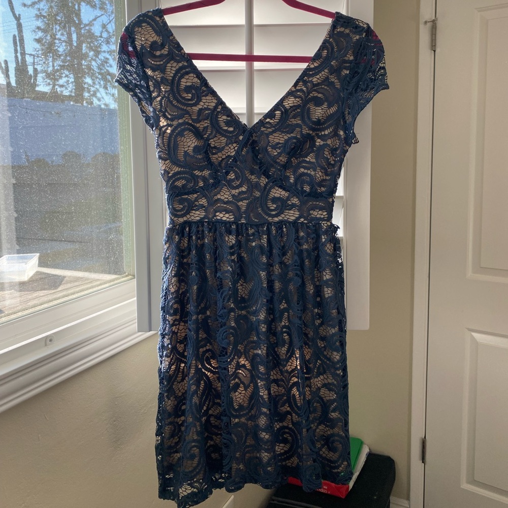 Navy and Cream Lace mini dress
